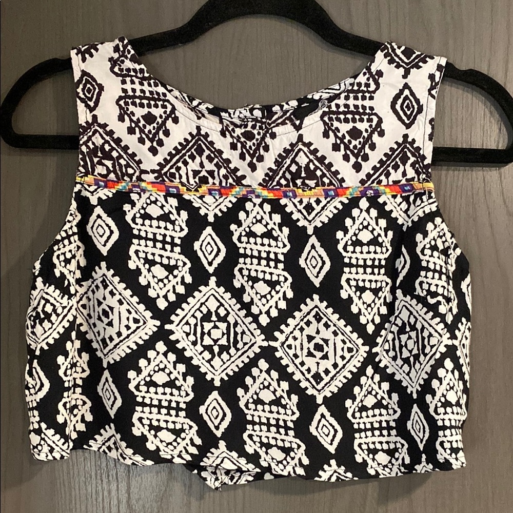 Angie Black and White Tribal Print Crop Top